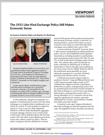 Suzanne Goldstein Baker Tax Notes September 2021
