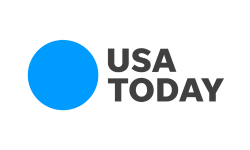 USA TODAY logo featuring a solid blue circle to the left of the words USA TODAY in bold, gray uppercase letters on a white background.