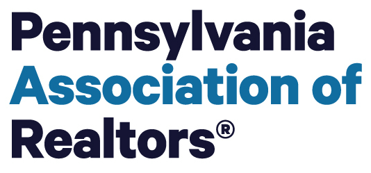 Logo for the Pennsylvania Association of Realtors with the organizations name in bold black and blue text on a white background.